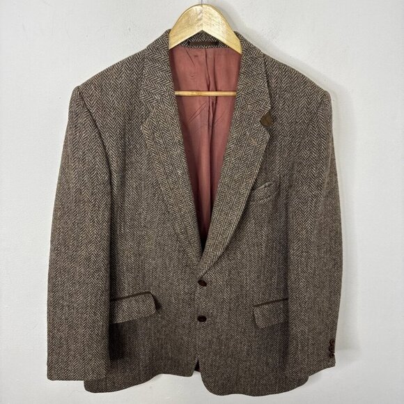 Harris Tweed Men 44 Wool Brown Blazer Sports Coat Leishman Scottish
